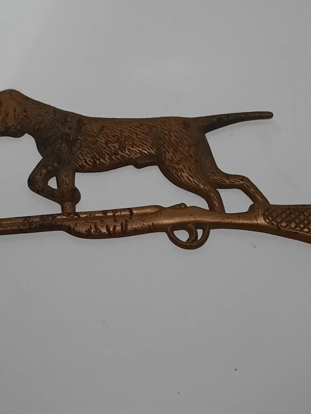 Vintage Hunting Dog Shotgun Wall Plaque Brass Tone Metal Made in Taiwan